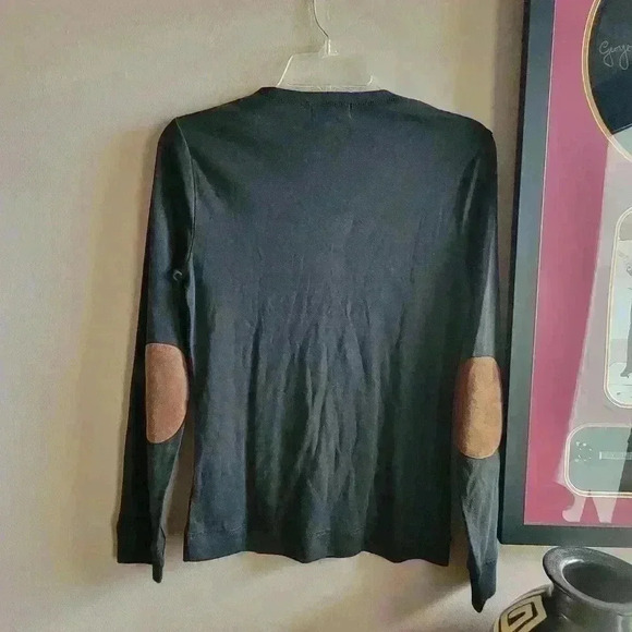 Lauren / Ralph Lauren - Black 100% Cotton Sweater - Suede Elbow Patches - Medium - Picture 2 of 10